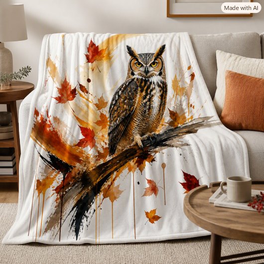 Couverture Polaire Décor de feuilles d'automne de grand-duc abstrait