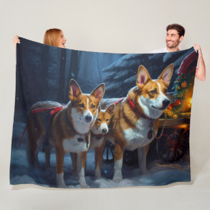 Couverture Polaire Décor de Noël Basenji Snowy Sleigh