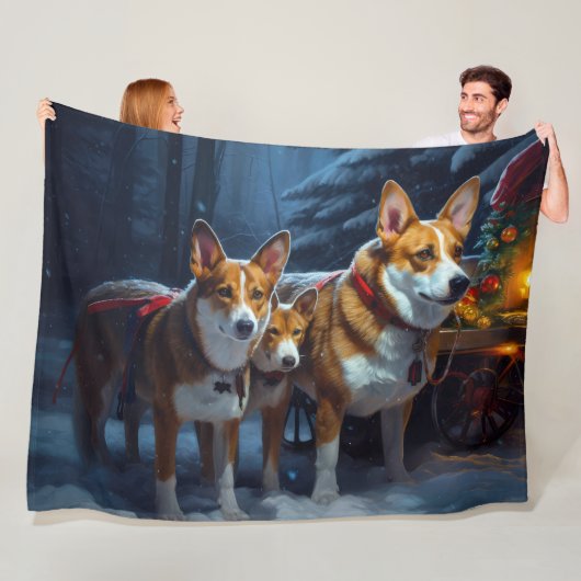 Couverture Polaire Décor de Noël Basenji Snowy Sleigh (En situation)