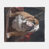 Couverture Polaire Décor de Noël Bulldog Snowy Sleigh (Devant (Horizontal))