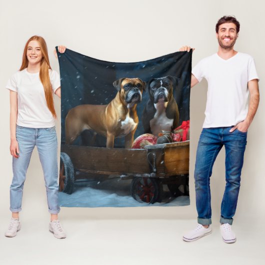 Couverture Polaire Décor de Noël Chariot de Boxer Snowy (En situation)