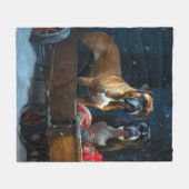 Couverture Polaire Décor de Noël Chariot de Boxer Snowy (Devant (Horizontal))