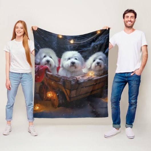 Couverture Polaire Décor de Noël Coton De Tulear Snowy Sleigh (En situation)