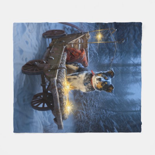 Couverture Polaire Décor de Noël de l'hélier bleu neige (Devant (Horizontal))