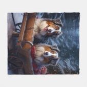 Couverture Polaire Décor de Noël du berger australien Snowy Sleigh (Devant (Horizontal))