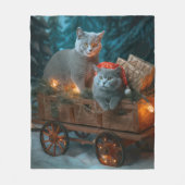 Couverture Polaire Décor de Noël russe Blue Cat Snowy Sleigh (Devant)