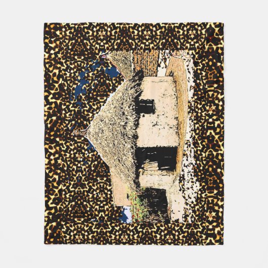 Couverture Polaire Décor ethnique maison africaine (Devant)