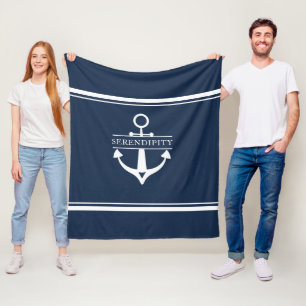 Couverture Polaire Décor nautique Ancre Bateau Marine Blanc Personnal