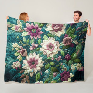 Couverture Polaire Décor Turquoise bleu fleuri