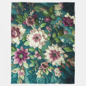 Couverture Polaire Décor Turquoise bleu fleuri (Devant)