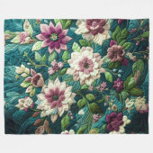 Couverture Polaire Décor Turquoise bleu fleuri (Devant (Horizontal))