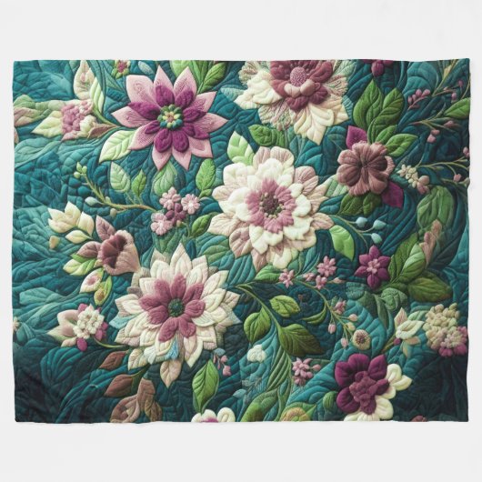 Couverture Polaire Décor Turquoise bleu fleuri (Devant (Horizontal))