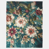 Couverture Polaire Décor Turquoise bleu fleuri (Devant)