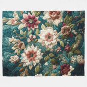 Couverture Polaire Décor Turquoise bleu fleuri (Devant (Horizontal))