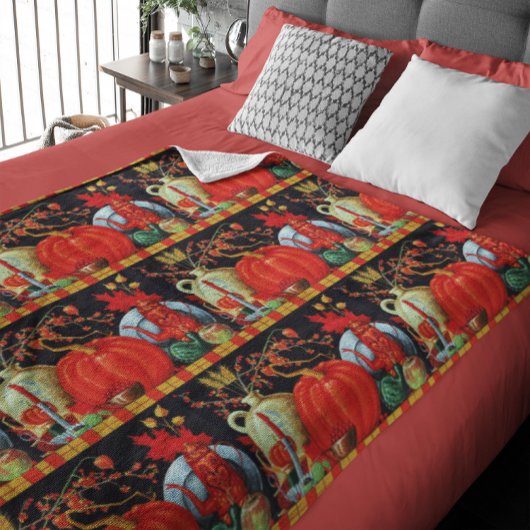 Couverture Polaire Décoration Citrouille Festive d'automne