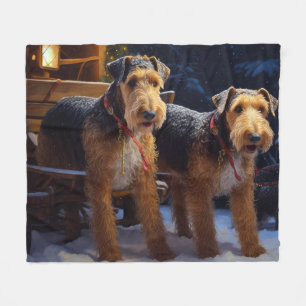 Couverture Polaire Décoration de Noël Traîneau enneigé d'Airedale