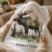 Couverture Polaire Décoration rustique de lodge de moose forêt esthét