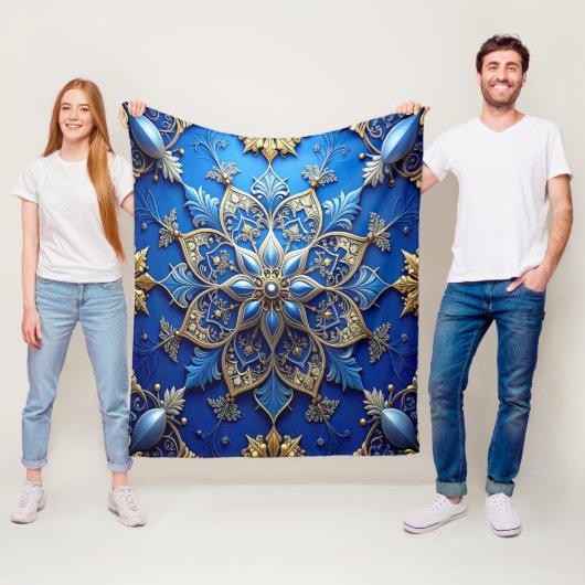 Couverture Polaire Decorative Blue Gold Fleece Blanket (En situation)