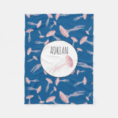 Couverture Polaire Deep Blue Ocean Jellyfish Motif Nom personnalisé (Devant)