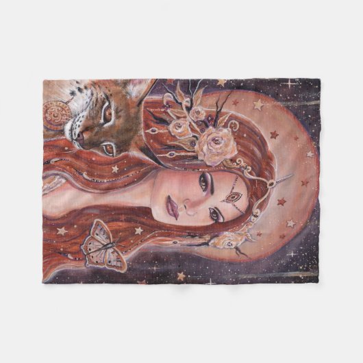 Couverture Polaire Déesse Freya avec Lynx par Renee Lavoie (Devant (Horizontal))