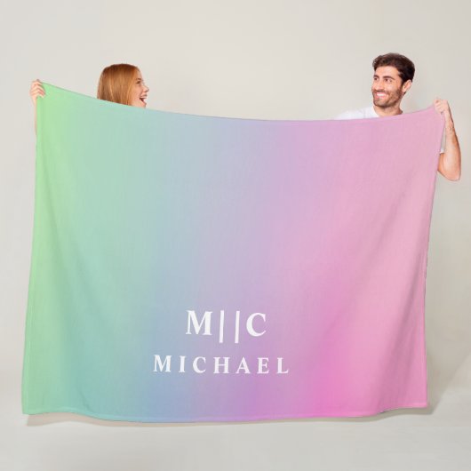 Couverture Polaire dégradé rose monogramme moderne simple (En situation)