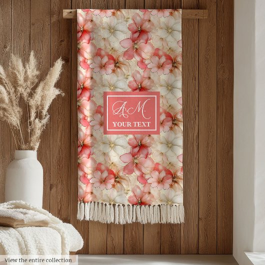 Couverture Polaire Delicate Ink Blush Pink Gold Floral Chic Monogram