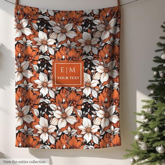 Couverture Polaire Délicate terre cuite et fleurs blanches sur mesure