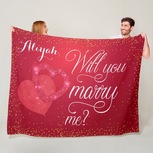 Couverture Polaire Demande en mariage coeurs rouges (En situation)