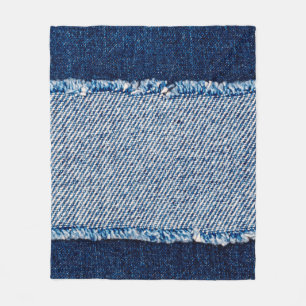 Couverture Polaire Denim blue jeans fabric frame. Bleached denim fabr