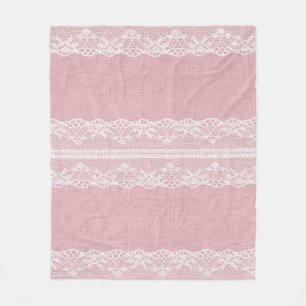 Couverture Polaire Dentelle blanche sur Pastel Lin rose Texture