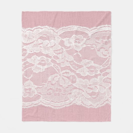 Couverture Polaire Dentelle blanche sur Pastel Lin rose Texture (Devant)