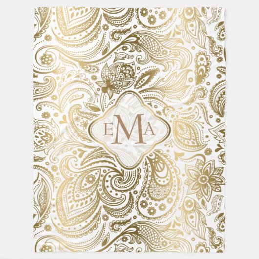 Couverture Polaire Dentelle de marguerite en or et blanc monogramme (Devant)