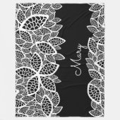 Couverture Polaire Dentelle Florale Votre Nom Blanc Noir (Devant)