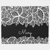Couverture Polaire Dentelle Florale Votre Nom Blanc Noir (Devant (Horizontal))