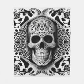Couverture Polaire Dentelle souriante noire et blanche Crâne gothique (Devant)