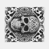 Couverture Polaire Dentelle souriante noire et blanche Crâne gothique (Devant (Horizontal))