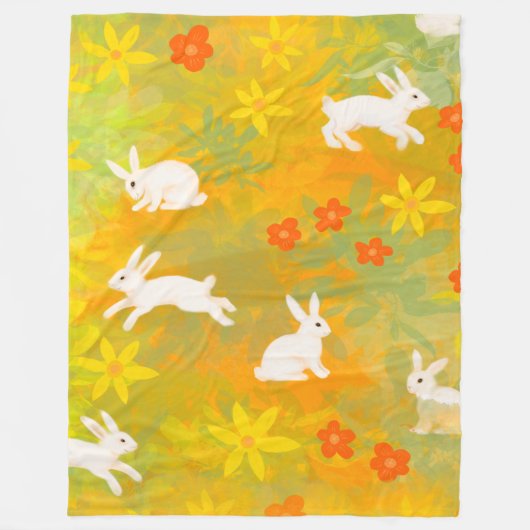 Couverture Polaire Des lapins blancs sur une fleur (Devant)