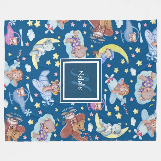 Couverture Polaire Des Nounours endormis rêvent d'avions volants (Devant (Horizontal))