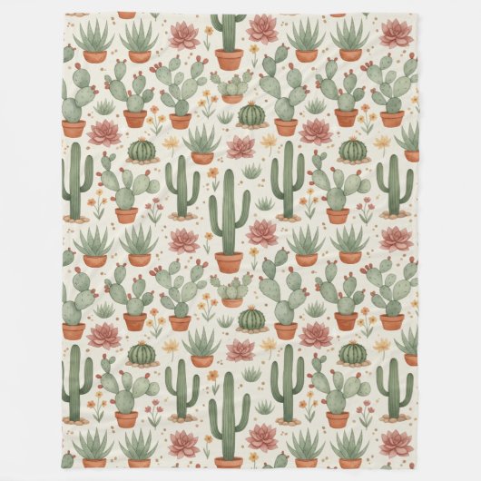 Couverture Polaire Desert Cacti Succulent Seamless Pattern (Devant)