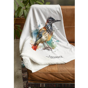 Couverture Polaire Desert Spirit, Roadrunner en Aquarelle, coutume