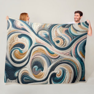 Couverture Polaire Design abstrait en or bleu courbé
