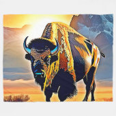 Couverture Polaire Design d'art Sunset Mountain Bison (Devant (Horizontal))