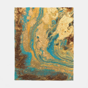 Couverture Polaire Design de texture dorée marbré. Bleu et marbre d