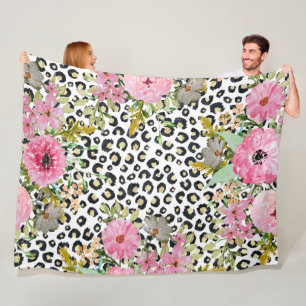Couverture Polaire Design empreinte de léopard et floral élégant