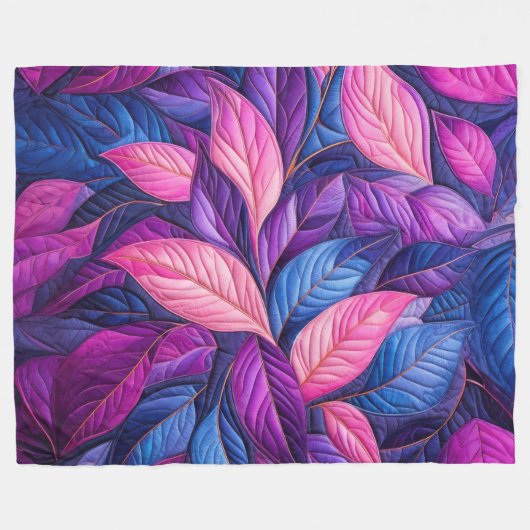 Couverture Polaire Design Feuille bleu pourpre courbé (Devant (Horizontal))