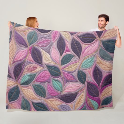 Couverture Polaire Design Feuille bleu pourpre courbé (En situation)