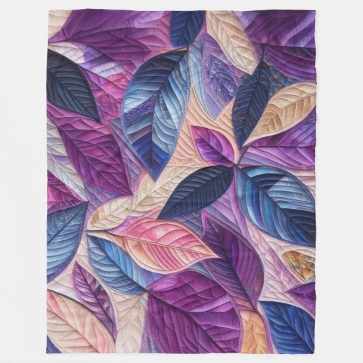 Couverture Polaire Design Feuille bleu violet courbé (Devant)