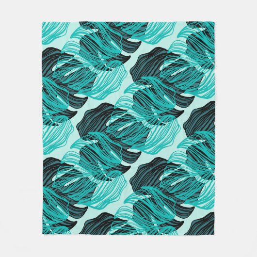 Couverture Polaire Design feuille de palmiers tropicaux vert. (Devant)