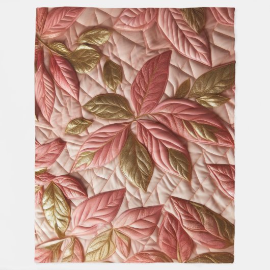 Couverture Polaire Design Feuille doré et rose (Devant)