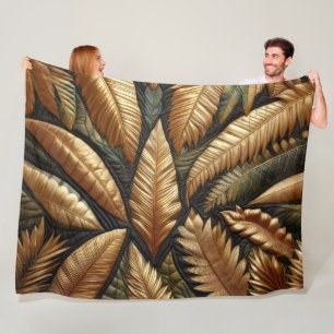 Couverture Polaire Design Feuille Tropical Or Quilé